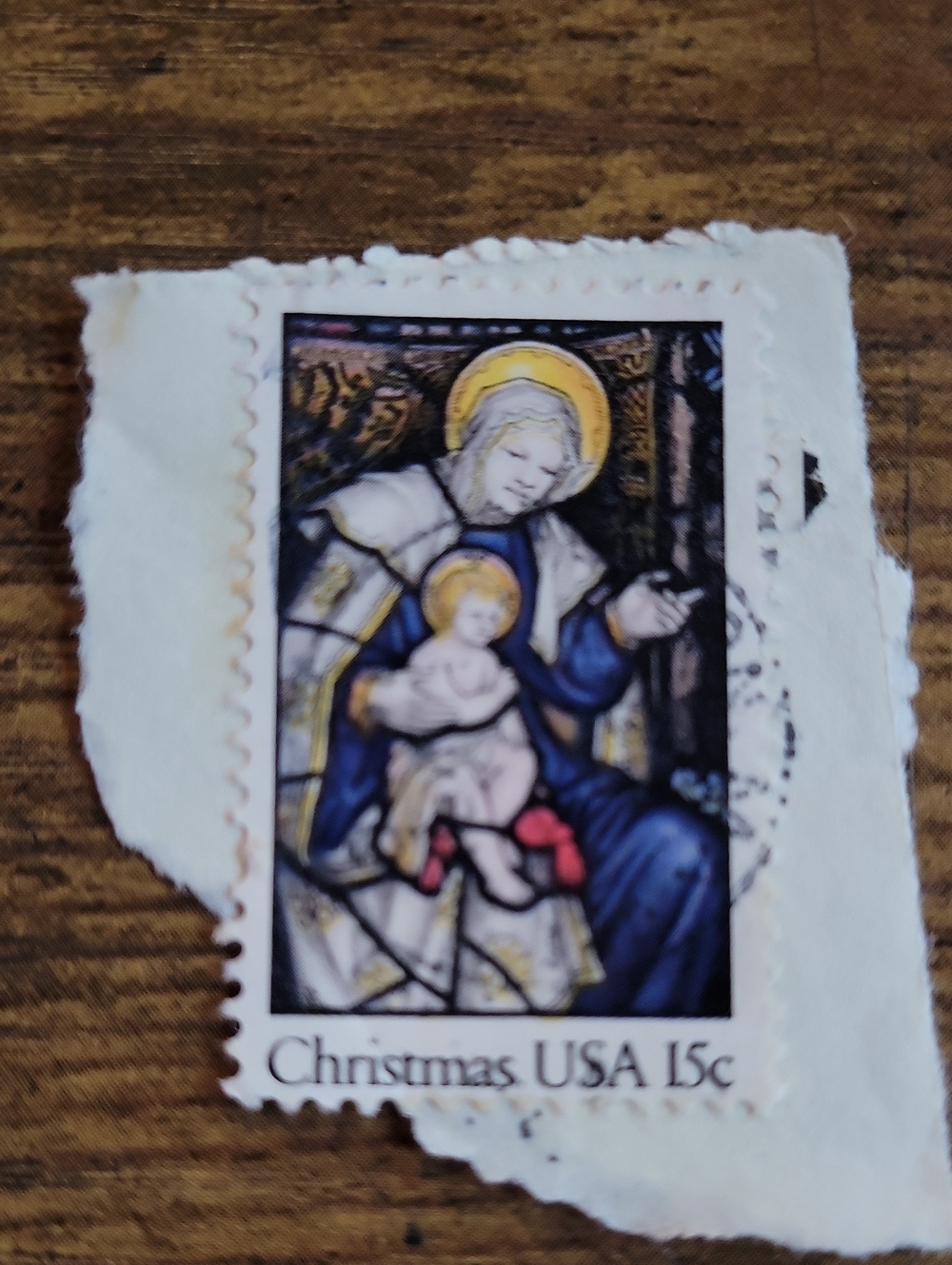 Christmas USA 15c Vintage Stamp Art - Blue and Gold
